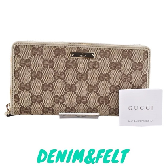🤎GUCCI GG Beige/Off White Monogram Metal Bar Zip Around Long Wallet | PRELOVED! - Picture 1 of 16